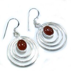 Silver Carnelian Stone Multi-Hoop Earrings